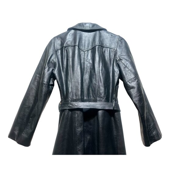 Avanti Leather Long Trench Coat Womens Medium Black Waist belt Matrix Grunge 70s - Picture 15 of 16